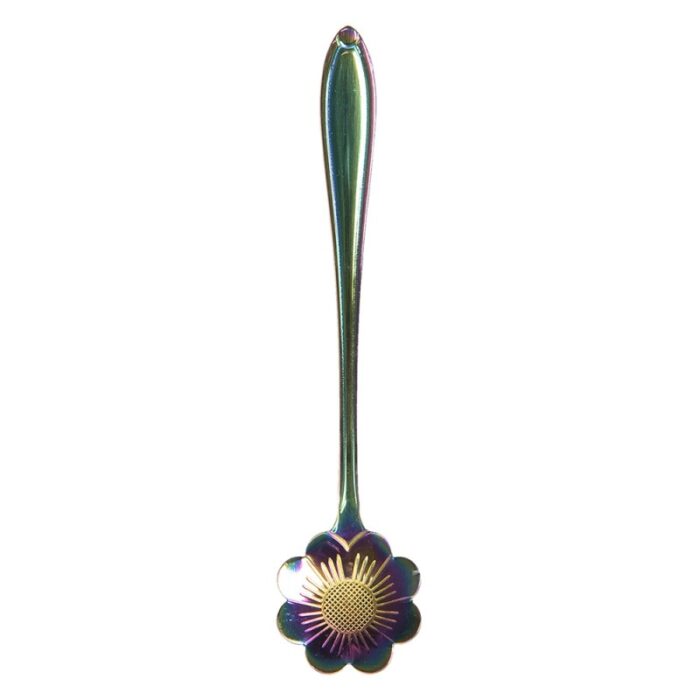 Tea spoon 12 cm Green multi color Metal Flower