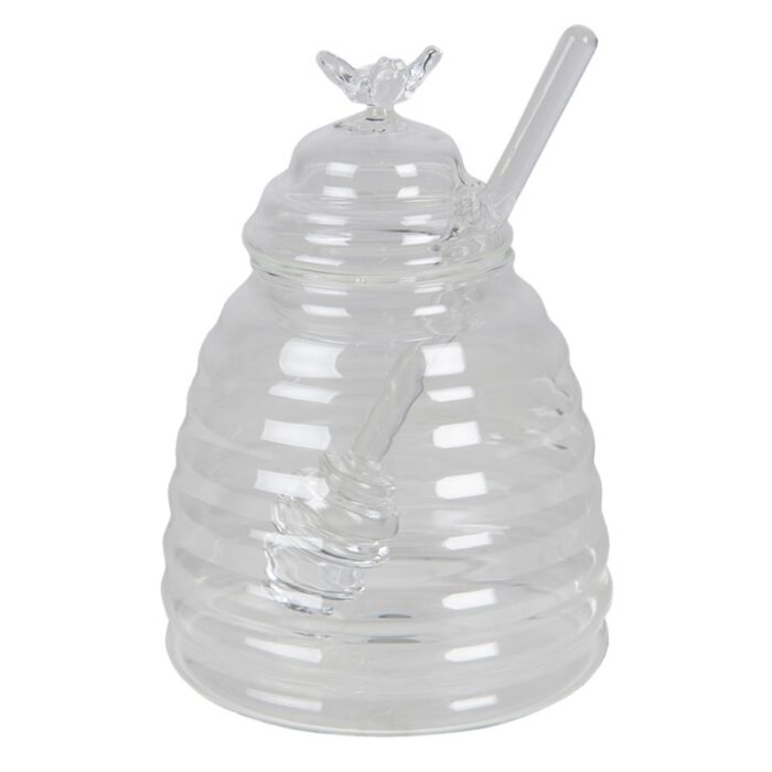 Honey pot 450 ml Transparant Glass Bee including glass honey spoon