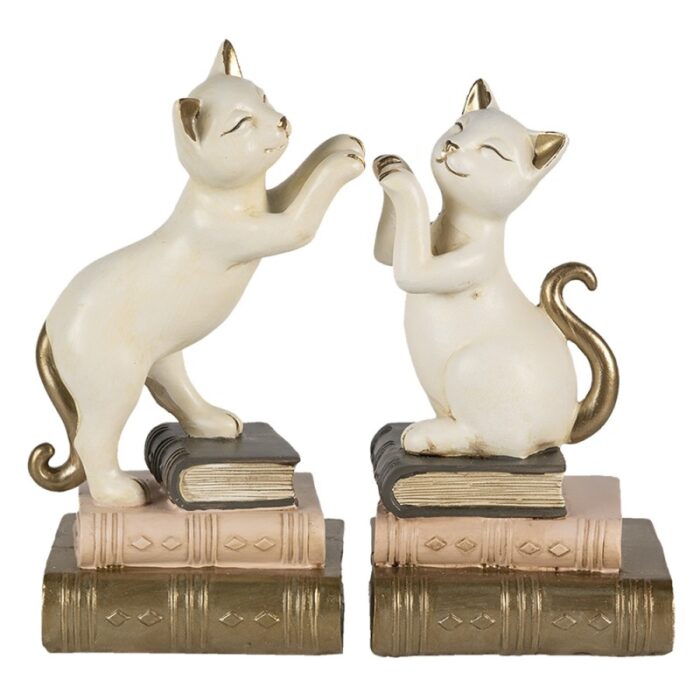 Book ends set of 2 cats white cat