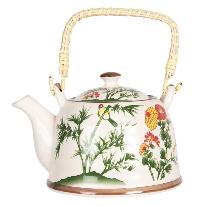 Teapot with infuser, 700 ml Green Yellow flowers