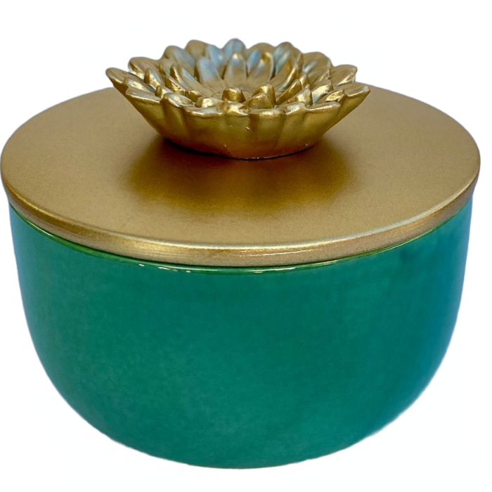 decorative-jar-green-ceramics-round-golden-color-flower-lid