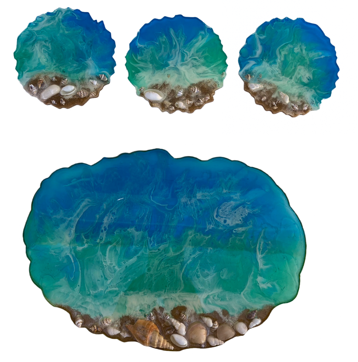 tray-with-coasters-epoxy-layer-white-green-blue-sand-shells
