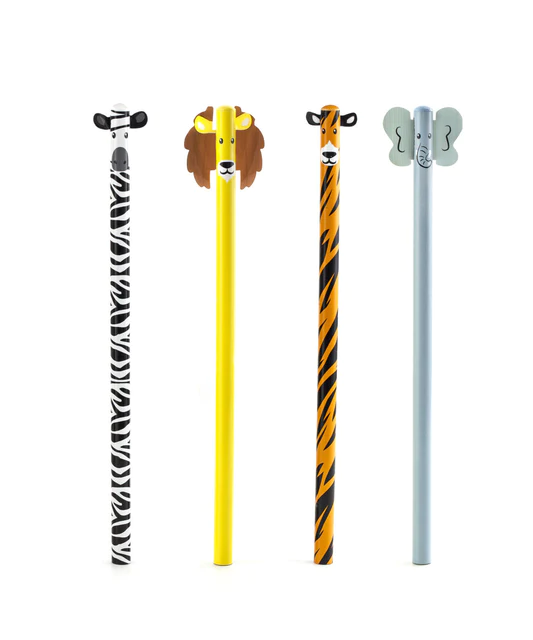 safari-animal-pencil-set-kids-kikkerland-yellow-zebra-elephant
