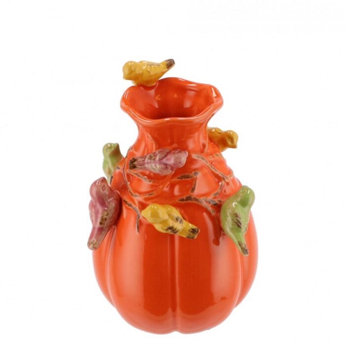 orange-vase-birds-ceramics-pink-green-yellow