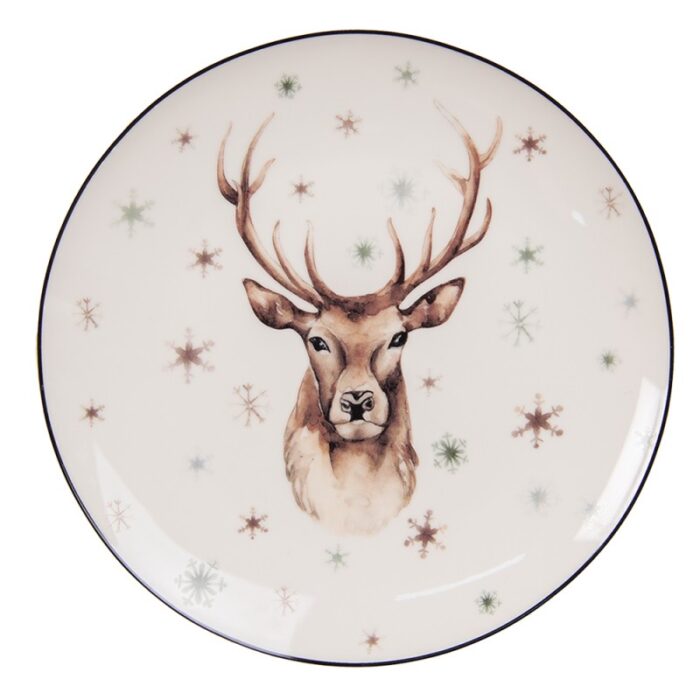 Breakfast-plate-white-porcelain-reindeer-brown