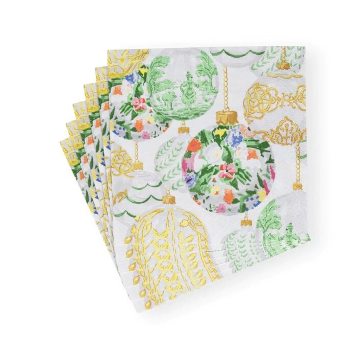 paper-napkins-caspari-savannah-christmas-baulbs-green-gold