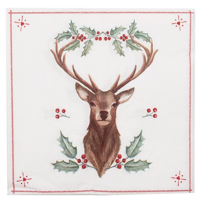 napkins-paper-set-of-20-white-brown-deer-holly-leaves-square