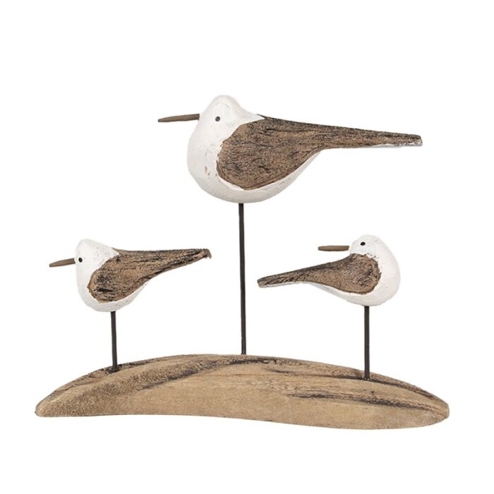 Decorative-Figurine-Birds-brown-white-wood