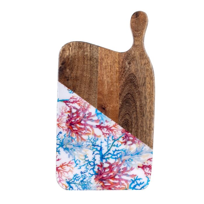 wooden-cutting-board-coral-decoration-blue-red