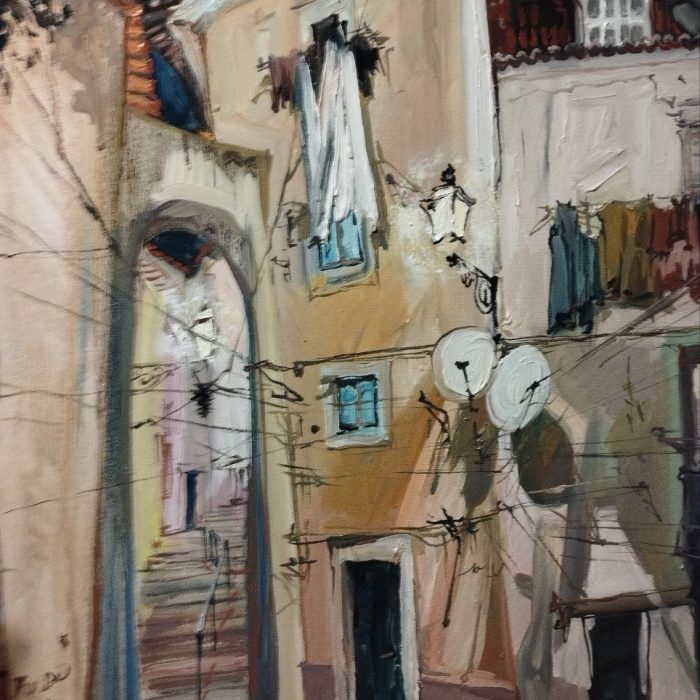 alisa-aidarova-walking-around-lisbon-etude6-70x50cm-oil-on-canvas- 1.500-euro-painting-portuguestiles-artwork-streetlife-mysterious-alleys-night-alfama