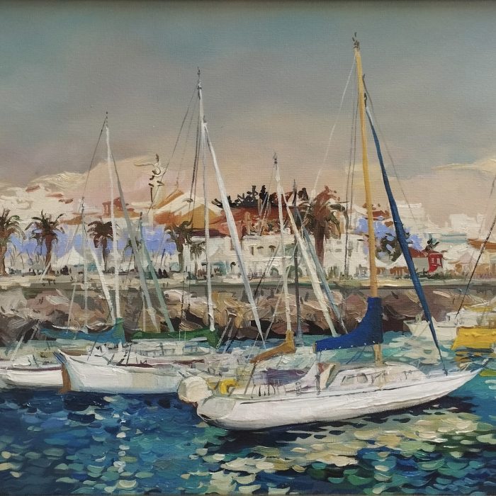 Alisa-Aidarova-lagos-40 -x-60-cm-sailing -boats-oil-on-canvas-figurative-art-algarvian-art-memories-blue-sea-harbour-