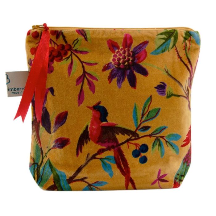 pouch-yellow-paradise-birds-velvet-100%cotton