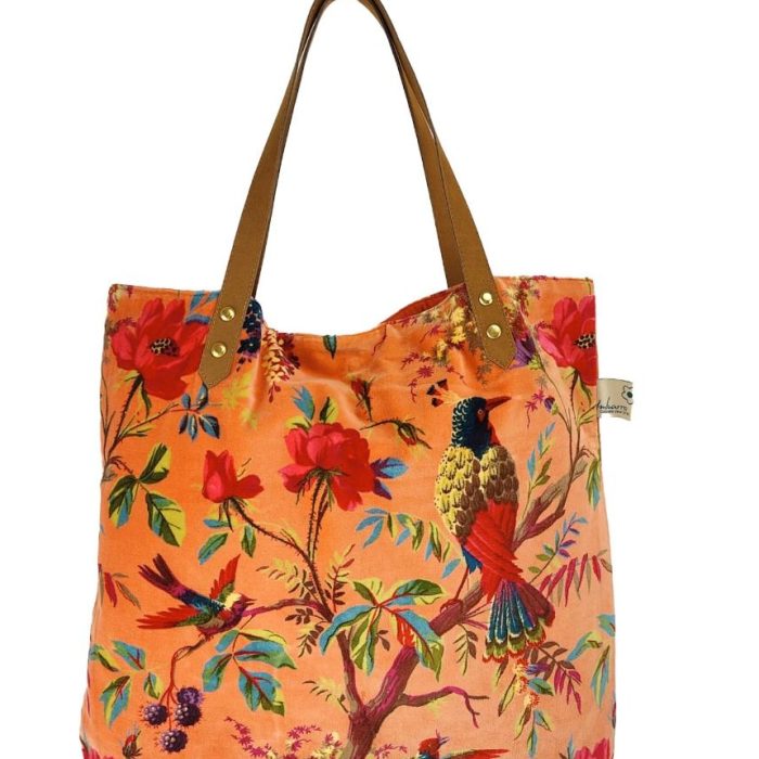 shopper-bag-paradise-orange-birds-velvet-cotton