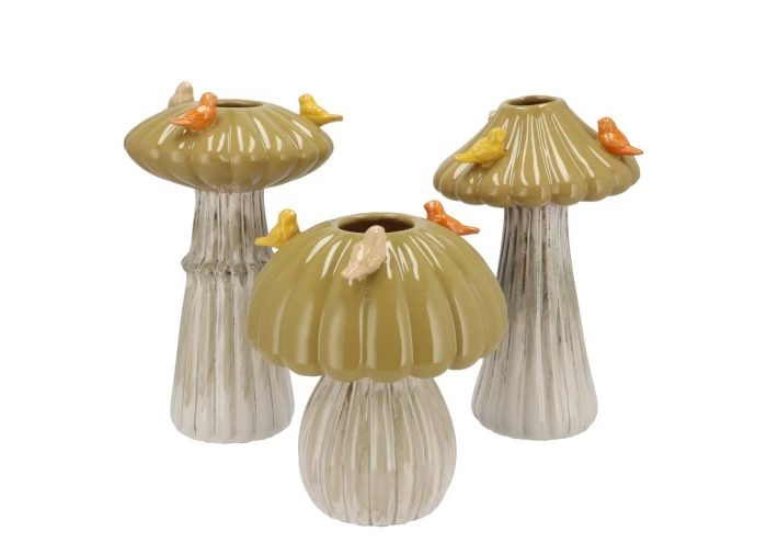 vase-birds-mushroom-ceramics-olive-green-off-white-yellow-orange-pink-bird